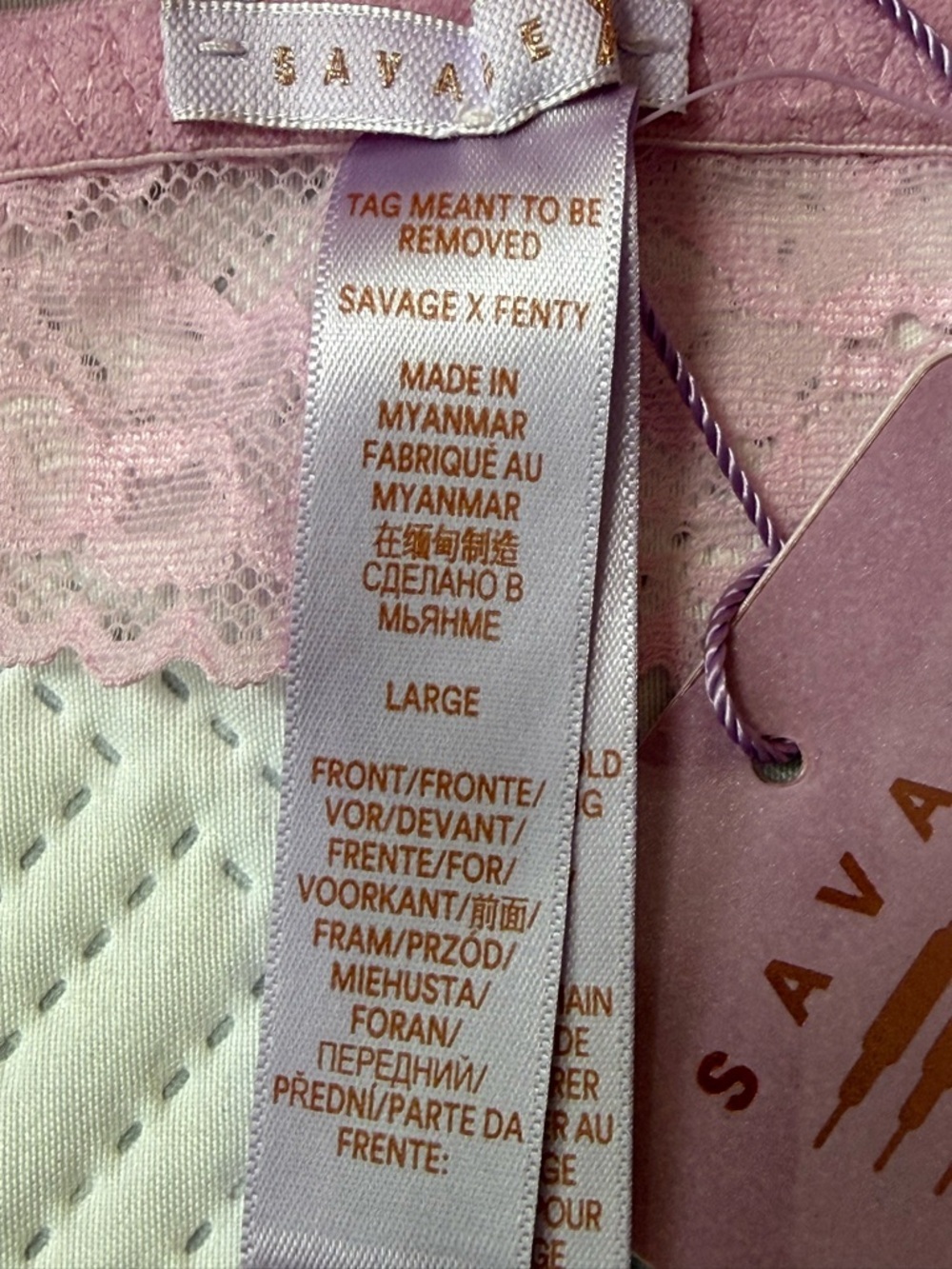 Savage X Fenty Unicorn Lavender Pink Floral Lace Racerback Bralette Size L - Picture 4 of 11